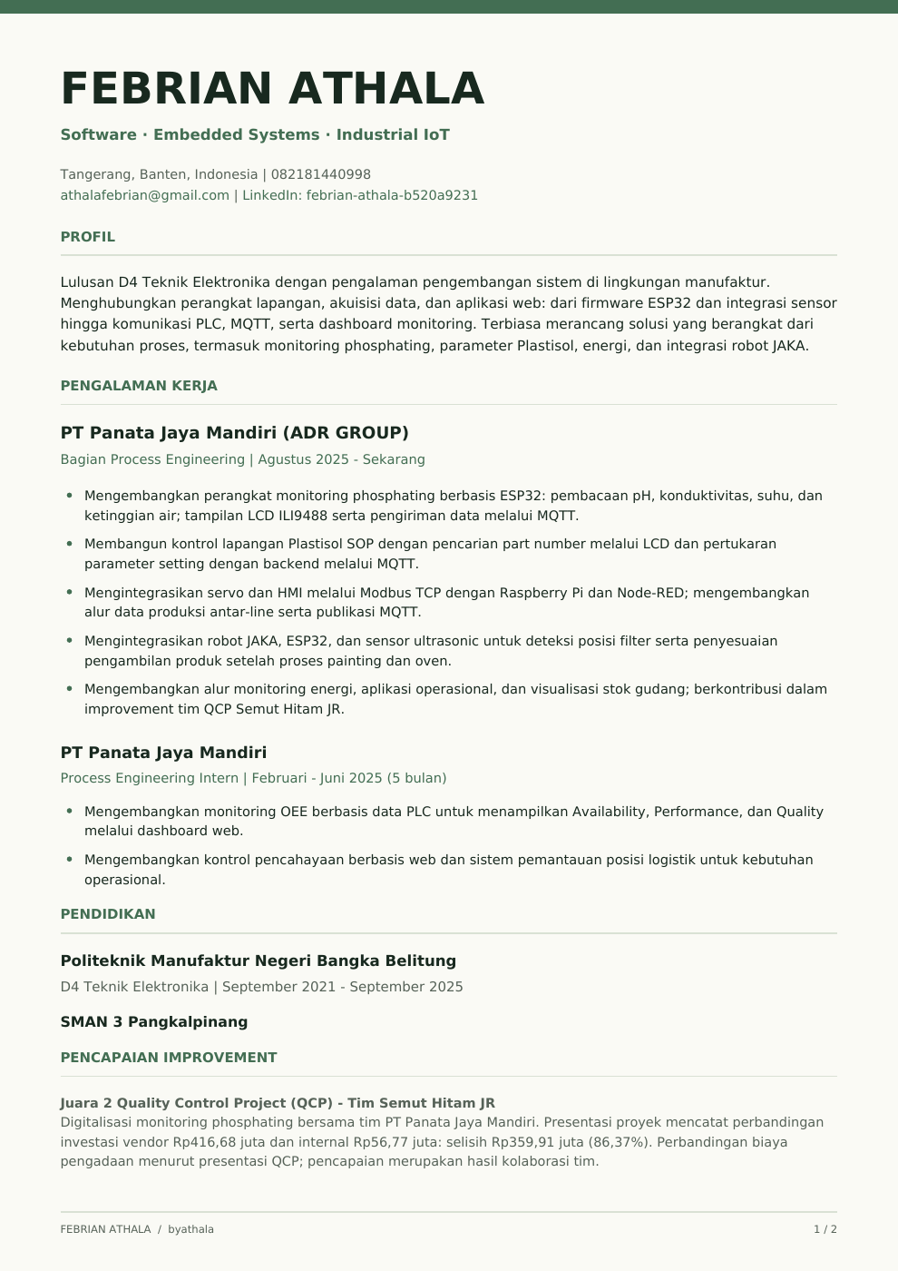 Pratinjau CV terbaru Febrian Athala